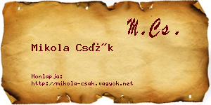 Mikola Csák névjegykártya